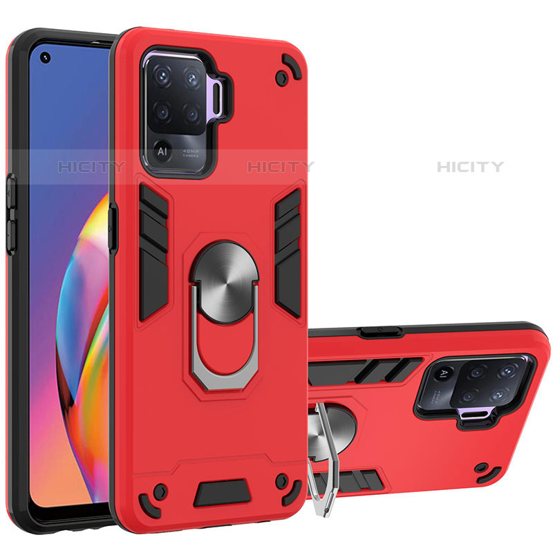 Coque Contour Silicone et Plastique Housse Etui Mat avec Magnetique Support Bague Anneau Y01B pour Oppo F19 Pro Rouge Plus