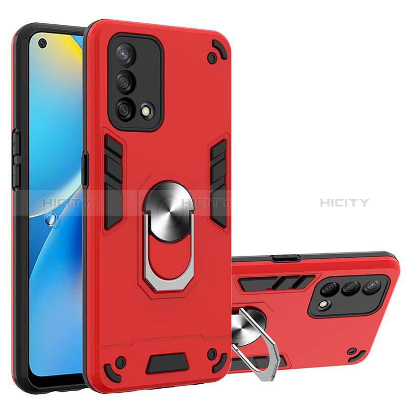 Coque Contour Silicone et Plastique Housse Etui Mat avec Magnetique Support Bague Anneau Y01B pour Oppo F19s Rouge Plus