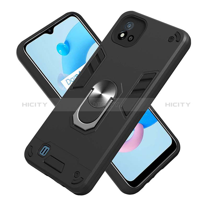 Coque Contour Silicone et Plastique Housse Etui Mat avec Magnetique Support Bague Anneau Y01B pour Realme C11 (2021) Plus