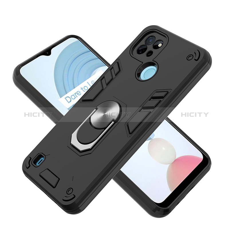 Coque Contour Silicone et Plastique Housse Etui Mat avec Magnetique Support Bague Anneau Y01B pour Realme C21 Plus