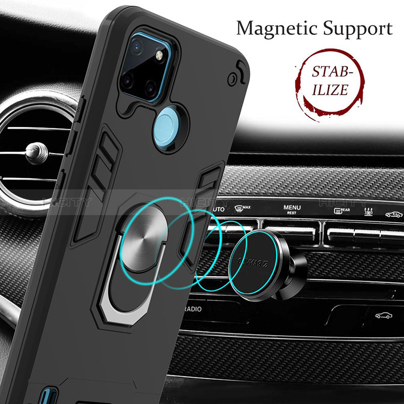 Coque Contour Silicone et Plastique Housse Etui Mat avec Magnetique Support Bague Anneau Y01B pour Realme C25Y India Plus