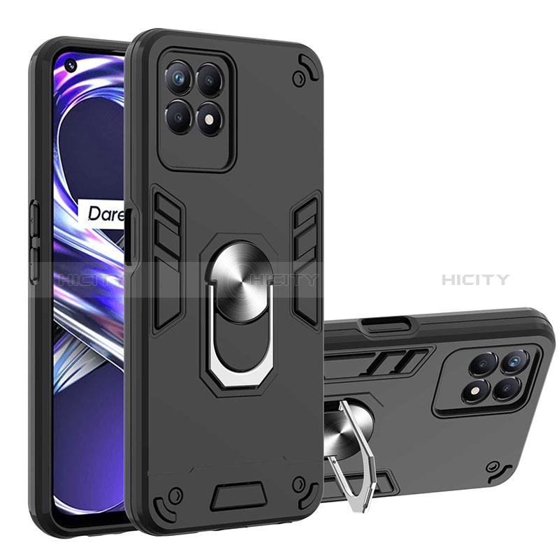 Coque Contour Silicone et Plastique Housse Etui Mat avec Magnetique Support Bague Anneau Y01B pour Realme Narzo 50 4G Noir Plus