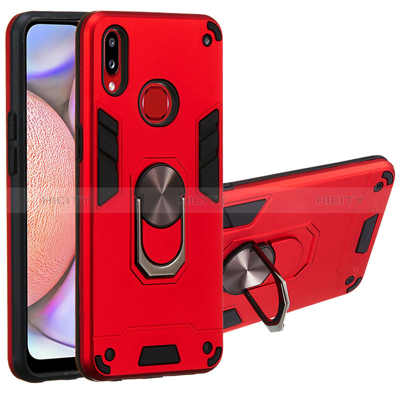 Coque Contour Silicone et Plastique Housse Etui Mat avec Magnetique Support Bague Anneau Y01B pour Samsung Galaxy A10s Rouge Plus