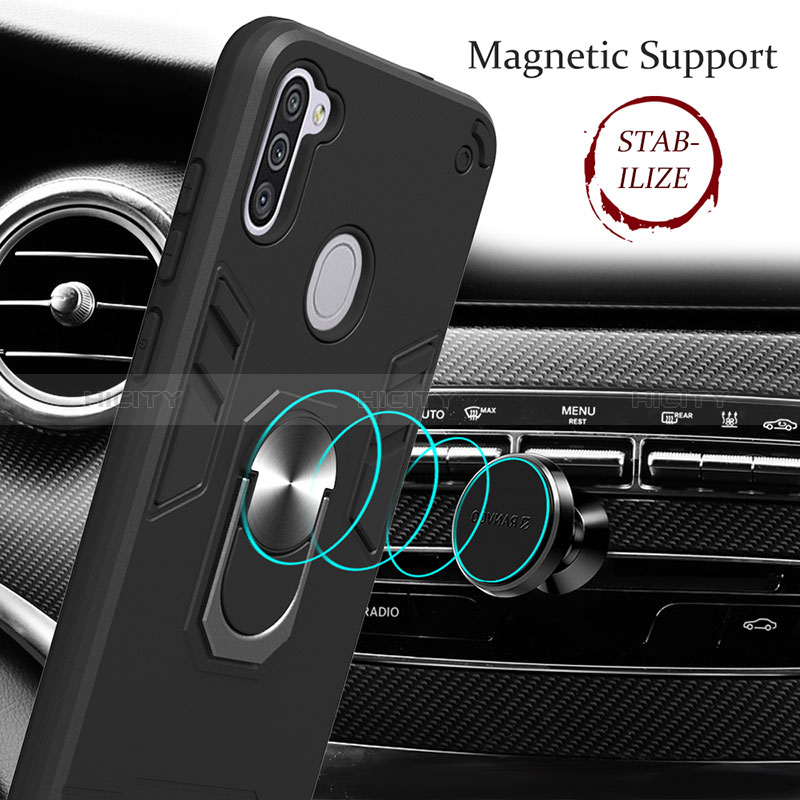 Coque Contour Silicone et Plastique Housse Etui Mat avec Magnetique Support Bague Anneau Y01B pour Samsung Galaxy A11 Plus