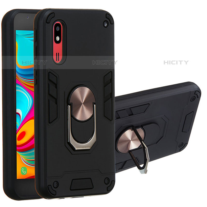 Coque Contour Silicone et Plastique Housse Etui Mat avec Magnetique Support Bague Anneau Y01B pour Samsung Galaxy A2 Core A260F A260G Noir Plus