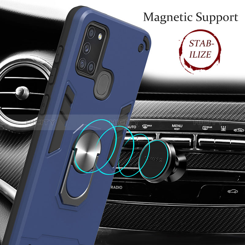 Coque Contour Silicone et Plastique Housse Etui Mat avec Magnetique Support Bague Anneau Y01B pour Samsung Galaxy A21s Plus