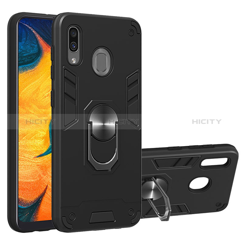 Coque Contour Silicone et Plastique Housse Etui Mat avec Magnetique Support Bague Anneau Y01B pour Samsung Galaxy A30 Noir Plus