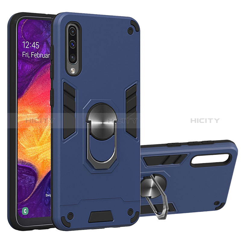 Coque Contour Silicone et Plastique Housse Etui Mat avec Magnetique Support Bague Anneau Y01B pour Samsung Galaxy A30S Bleu Plus