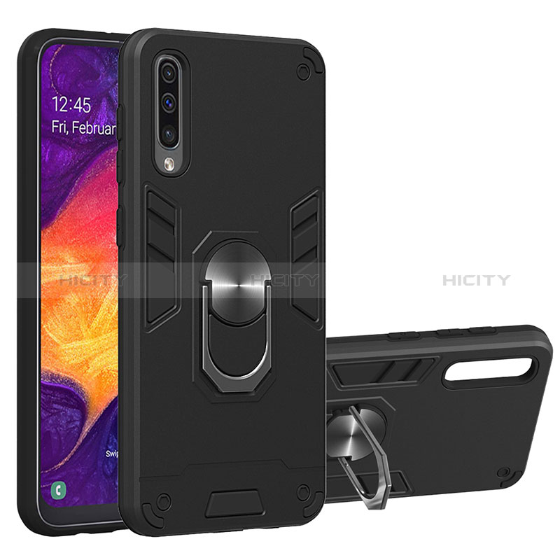 Coque Contour Silicone et Plastique Housse Etui Mat avec Magnetique Support Bague Anneau Y01B pour Samsung Galaxy A30S Noir Plus