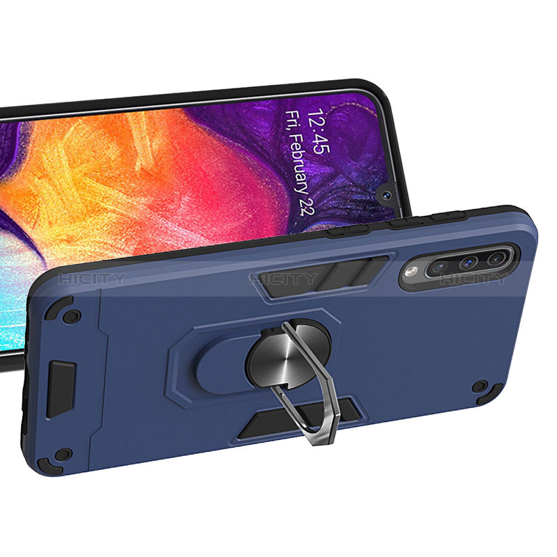 Coque Contour Silicone et Plastique Housse Etui Mat avec Magnetique Support Bague Anneau Y01B pour Samsung Galaxy A50 Plus