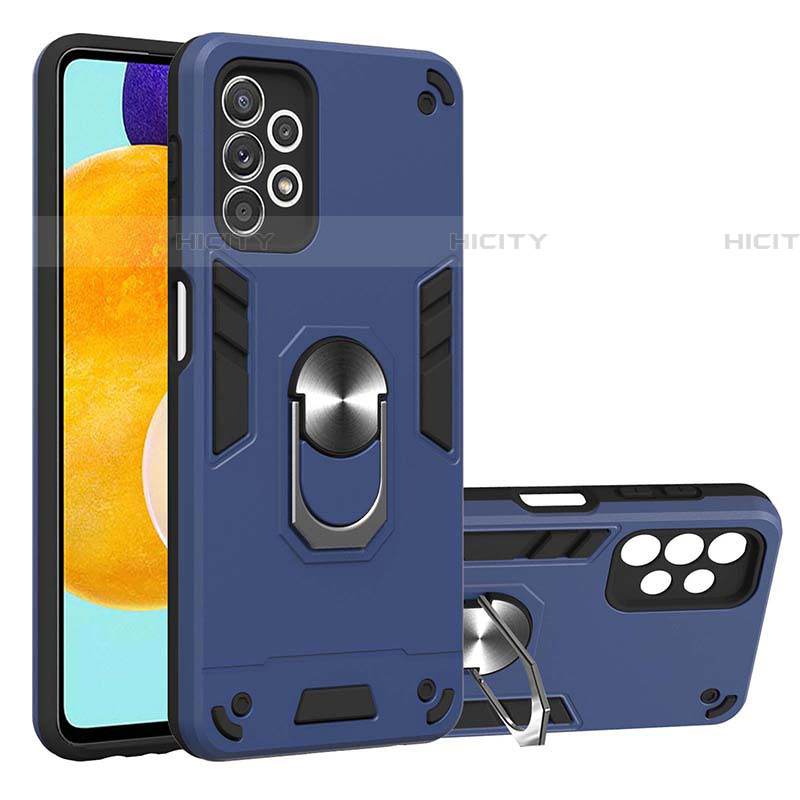 Coque Contour Silicone et Plastique Housse Etui Mat avec Magnetique Support Bague Anneau Y01B pour Samsung Galaxy A52 4G Bleu Plus