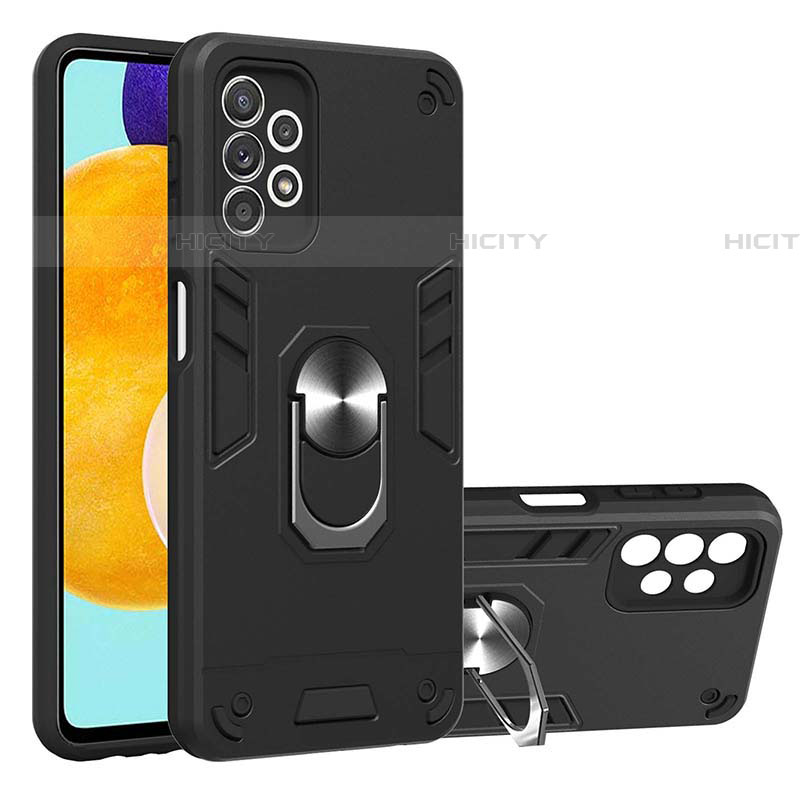 Coque Contour Silicone et Plastique Housse Etui Mat avec Magnetique Support Bague Anneau Y01B pour Samsung Galaxy A52 4G Noir Plus