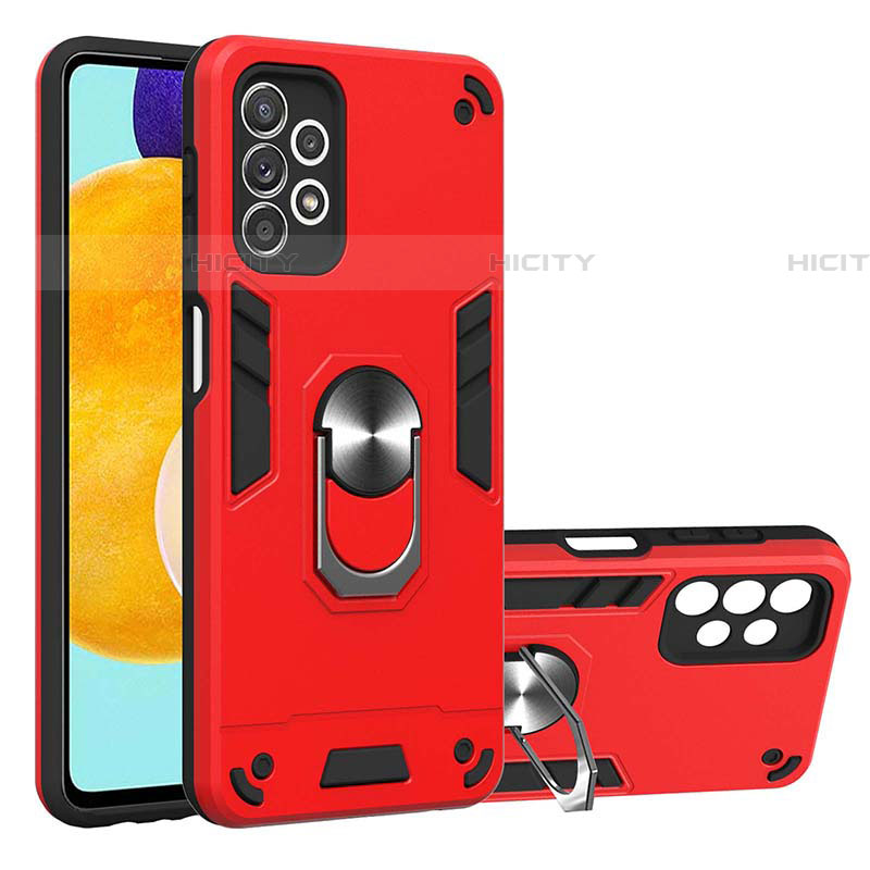 Coque Contour Silicone et Plastique Housse Etui Mat avec Magnetique Support Bague Anneau Y01B pour Samsung Galaxy A52 4G Rouge Plus