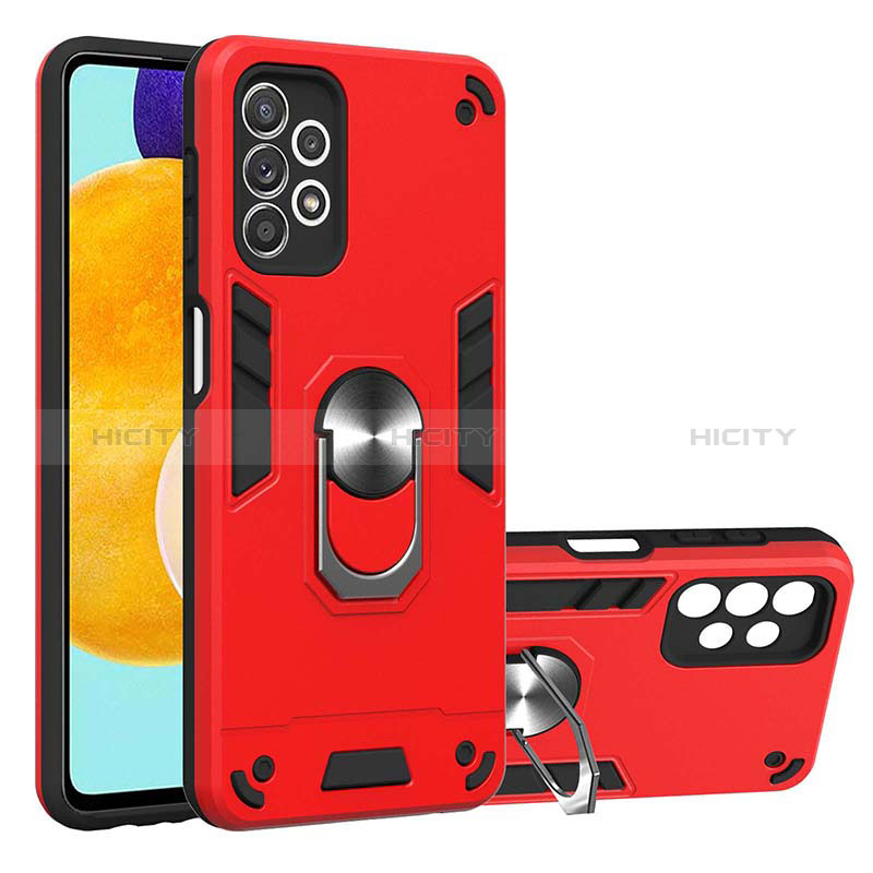 Coque Contour Silicone et Plastique Housse Etui Mat avec Magnetique Support Bague Anneau Y01B pour Samsung Galaxy A52s 5G Rouge Plus