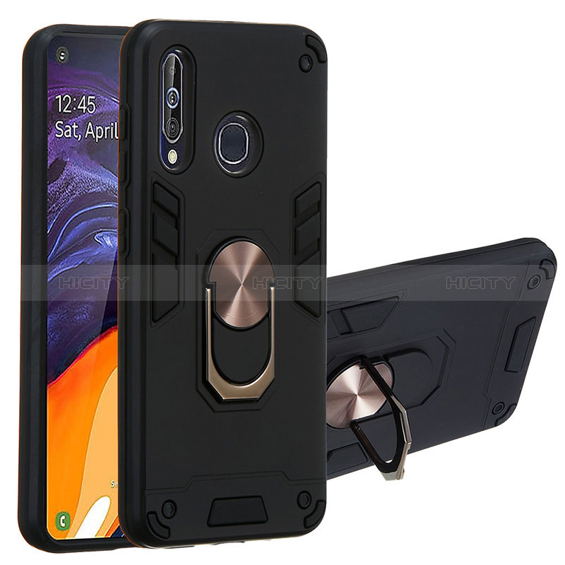 Coque Contour Silicone et Plastique Housse Etui Mat avec Magnetique Support Bague Anneau Y01B pour Samsung Galaxy A60 Noir Plus