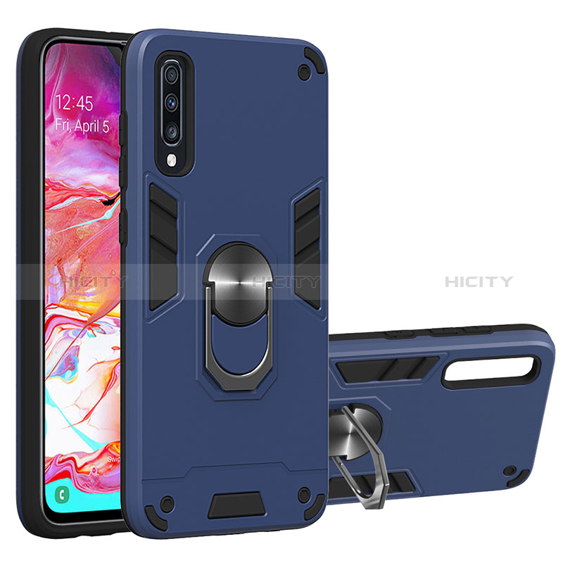 Coque Contour Silicone et Plastique Housse Etui Mat avec Magnetique Support Bague Anneau Y01B pour Samsung Galaxy A70S Bleu Plus