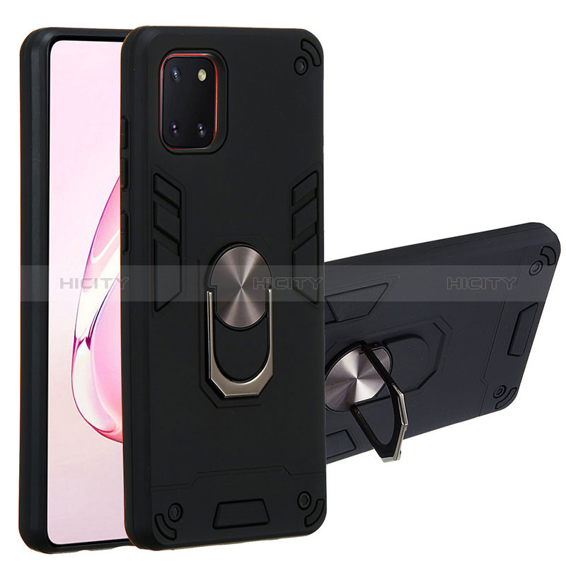 Coque Contour Silicone et Plastique Housse Etui Mat avec Magnetique Support Bague Anneau Y01B pour Samsung Galaxy A81 Noir Plus