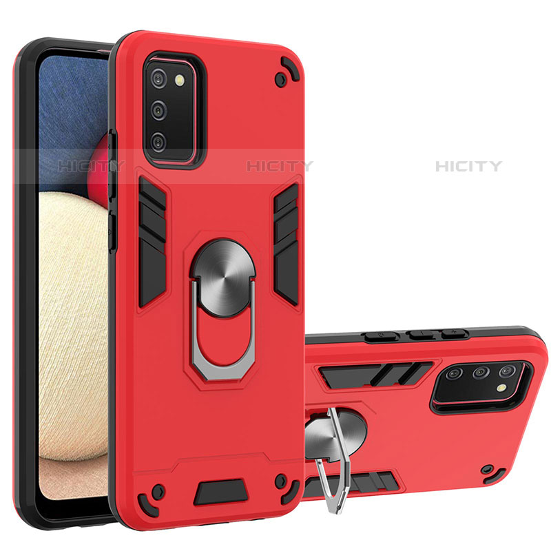 Coque Contour Silicone et Plastique Housse Etui Mat avec Magnetique Support Bague Anneau Y01B pour Samsung Galaxy M02s Rouge Plus