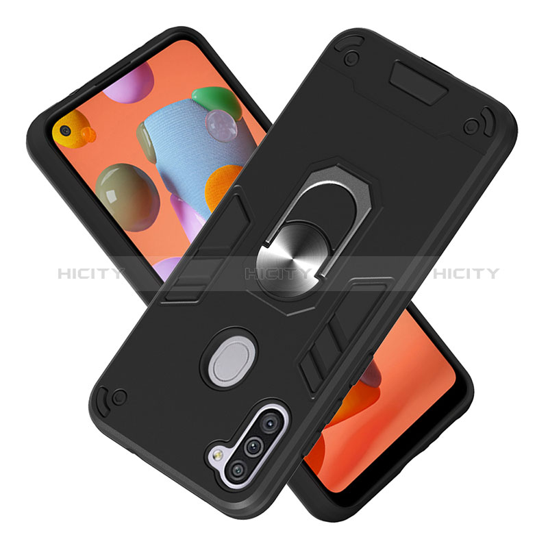 Coque Contour Silicone et Plastique Housse Etui Mat avec Magnetique Support Bague Anneau Y01B pour Samsung Galaxy M11 Plus