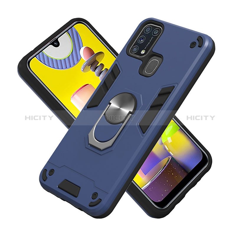 Coque Contour Silicone et Plastique Housse Etui Mat avec Magnetique Support Bague Anneau Y01B pour Samsung Galaxy M21s Plus