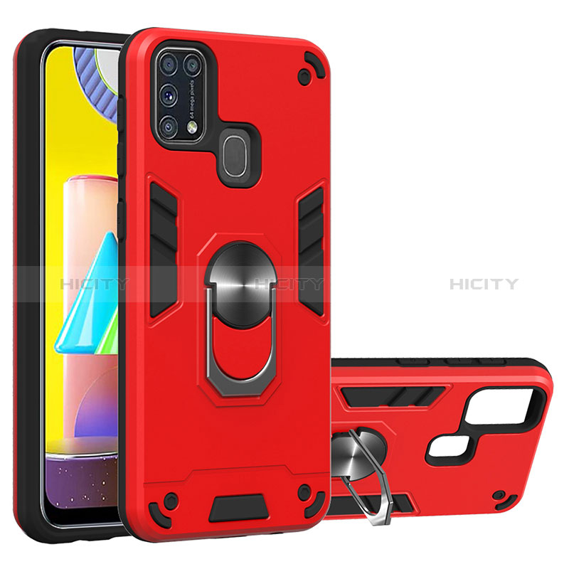 Coque Contour Silicone et Plastique Housse Etui Mat avec Magnetique Support Bague Anneau Y01B pour Samsung Galaxy M31 Prime Edition Rouge Plus