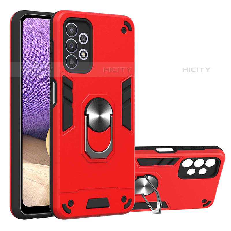 Coque Contour Silicone et Plastique Housse Etui Mat avec Magnetique Support Bague Anneau Y01B pour Samsung Galaxy M32 5G Rouge Plus