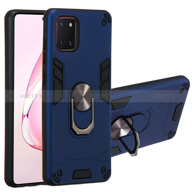 Coque Contour Silicone et Plastique Housse Etui Mat avec Magnetique Support Bague Anneau Y01B pour Samsung Galaxy M60s Bleu Plus