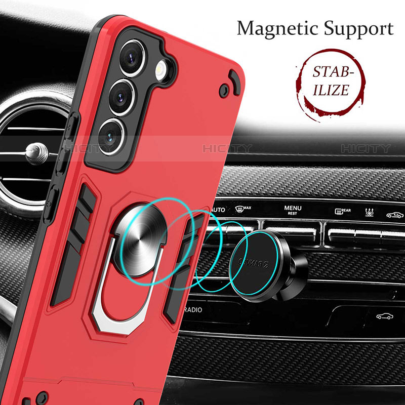 Coque Contour Silicone et Plastique Housse Etui Mat avec Magnetique Support Bague Anneau Y01B pour Samsung Galaxy S21 FE 5G Plus