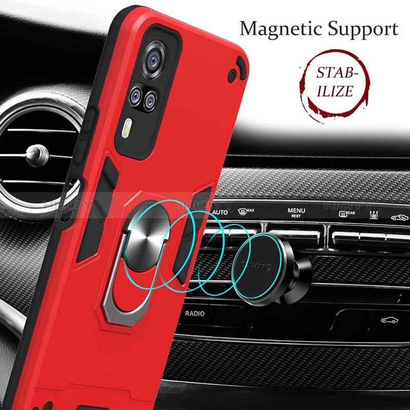 Coque Contour Silicone et Plastique Housse Etui Mat avec Magnetique Support Bague Anneau Y01B pour Vivo Y53s 4G Plus