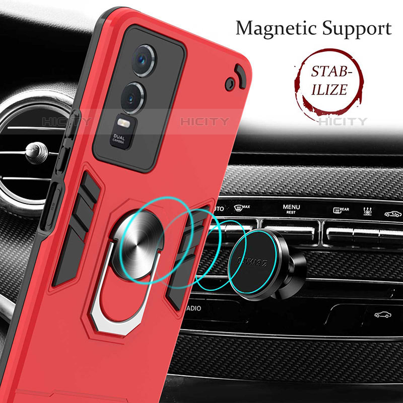 Coque Contour Silicone et Plastique Housse Etui Mat avec Magnetique Support Bague Anneau Y01B pour Vivo Y74s 5G Plus