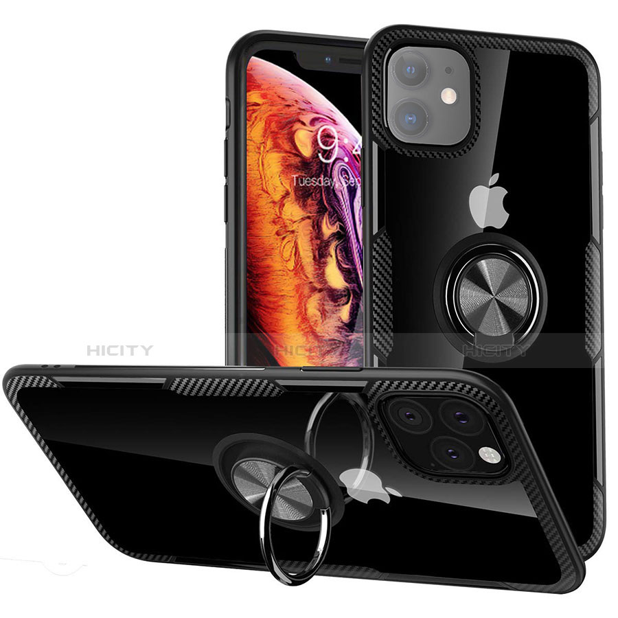 Coque Contour Silicone et Plastique Housse Etui Mat avec Magnetique Support Bague Anneau Y02 pour Apple iPhone 11 Plus