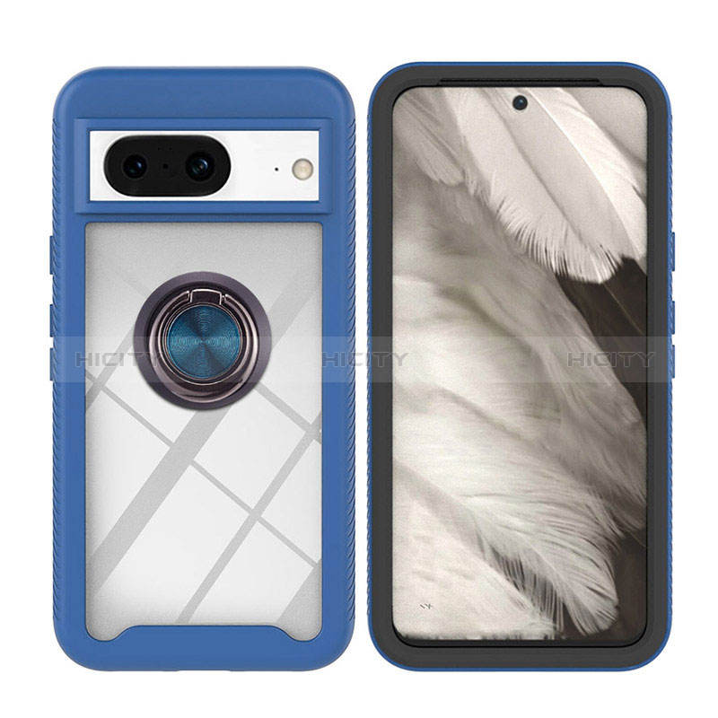 Coque Contour Silicone et Plastique Housse Etui Mat avec Magnetique Support Bague Anneau YB1 pour Google Pixel 8 5G Bleu Plus