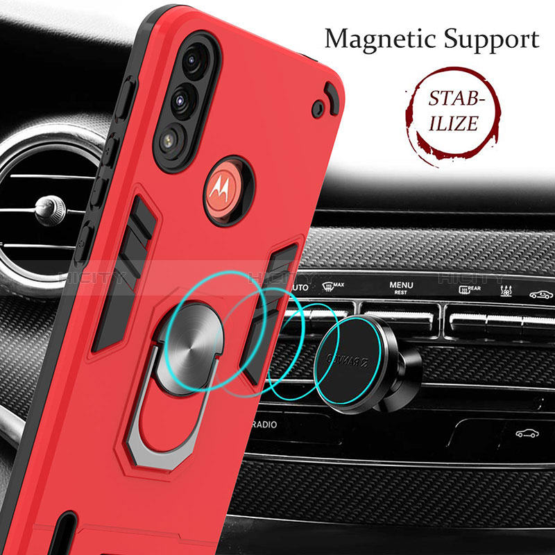 Coque Contour Silicone et Plastique Housse Etui Mat avec Magnetique Support Bague Anneau YB1 pour Motorola Moto E7 Power Plus