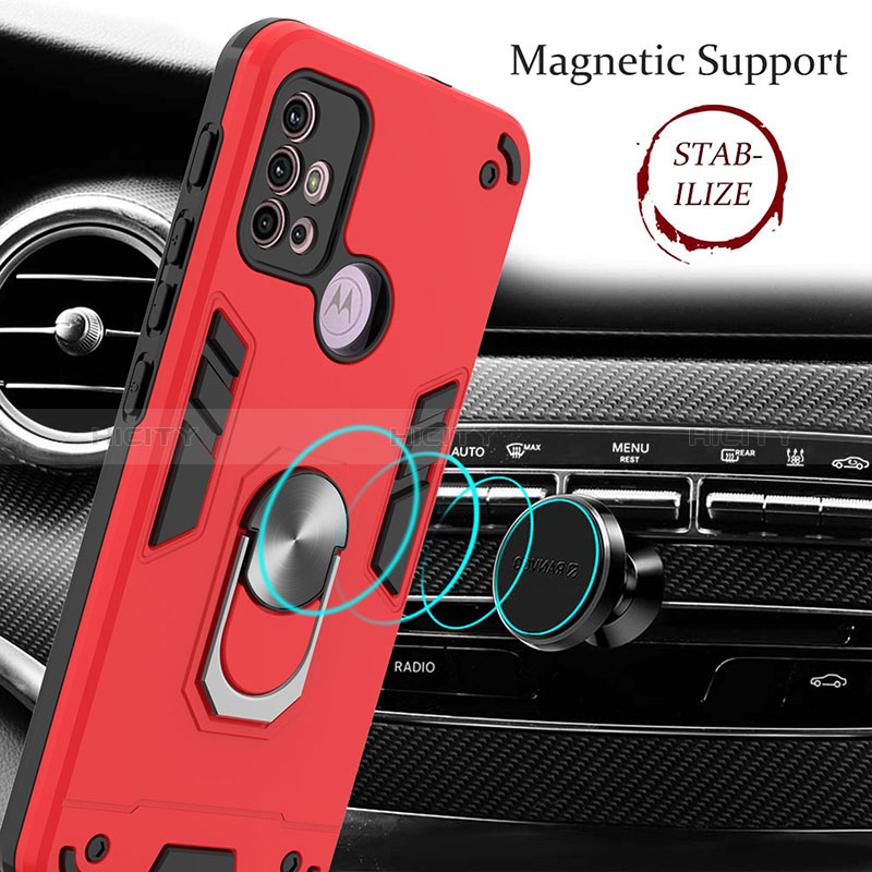 Coque Contour Silicone et Plastique Housse Etui Mat avec Magnetique Support Bague Anneau YB1 pour Motorola Moto G20 Plus