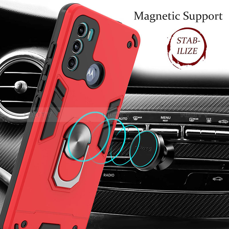 Coque Contour Silicone et Plastique Housse Etui Mat avec Magnetique Support Bague Anneau YB1 pour Motorola Moto G60 Plus