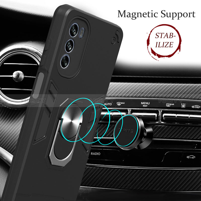 Coque Contour Silicone et Plastique Housse Etui Mat avec Magnetique Support Bague Anneau YB1 pour Motorola Moto G62 5G Plus