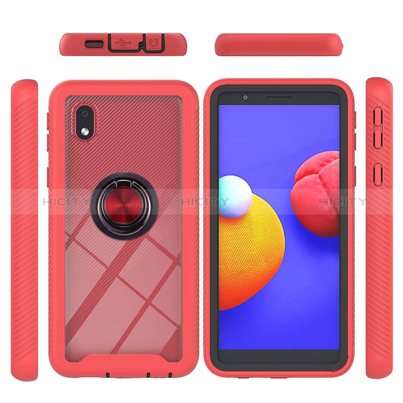 Coque Contour Silicone et Plastique Housse Etui Mat avec Magnetique Support Bague Anneau YB1 pour Samsung Galaxy A01 Core Plus