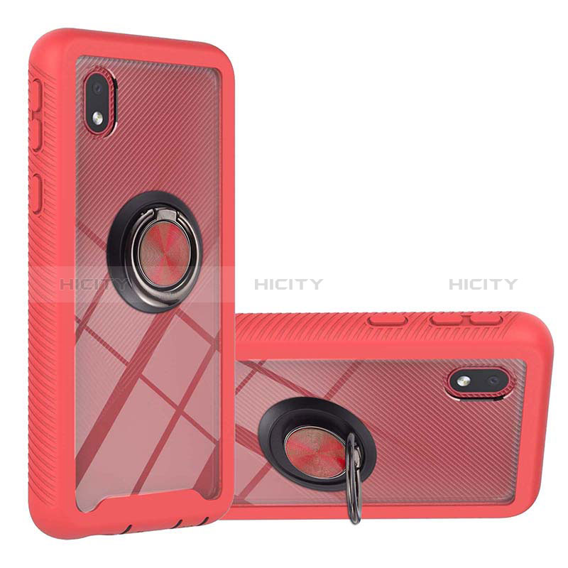 Coque Contour Silicone et Plastique Housse Etui Mat avec Magnetique Support Bague Anneau YB1 pour Samsung Galaxy A01 Core Rouge Plus