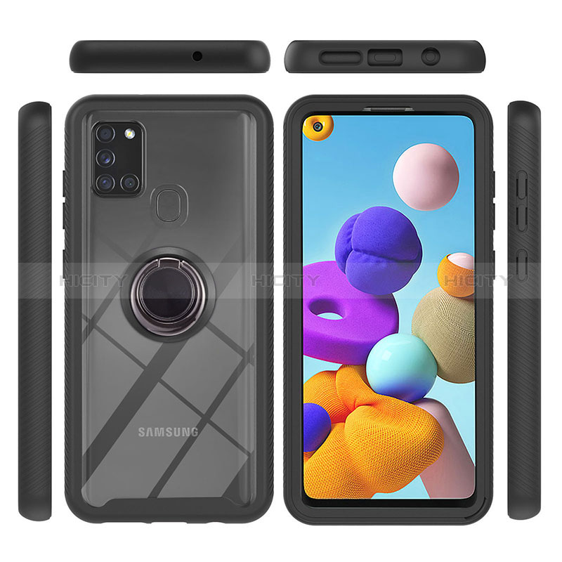 Coque Contour Silicone et Plastique Housse Etui Mat avec Magnetique Support Bague Anneau YB1 pour Samsung Galaxy A21s Plus