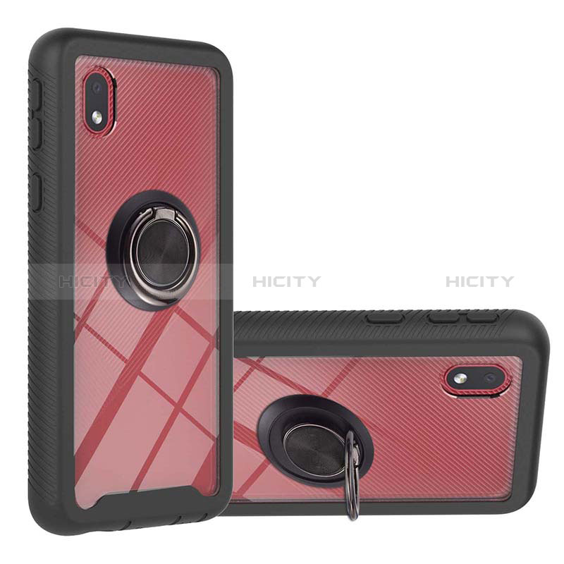 Coque Contour Silicone et Plastique Housse Etui Mat avec Magnetique Support Bague Anneau YB1 pour Samsung Galaxy M01 Core Noir Plus