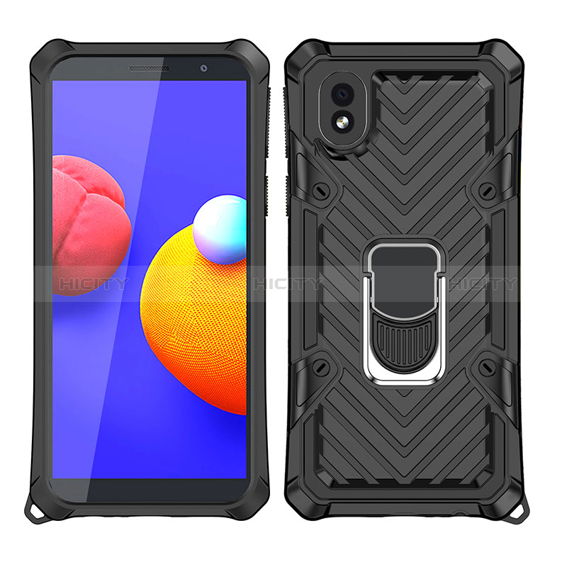 Coque Contour Silicone et Plastique Housse Etui Mat avec Magnetique Support Bague Anneau YF1 pour Samsung Galaxy A01 Core Plus