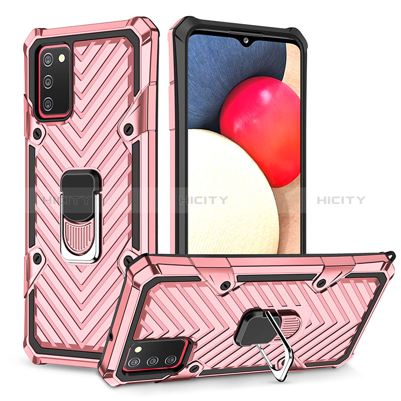 Coque Contour Silicone et Plastique Housse Etui Mat avec Magnetique Support Bague Anneau YF1 pour Samsung Galaxy A02s Or Rose Plus