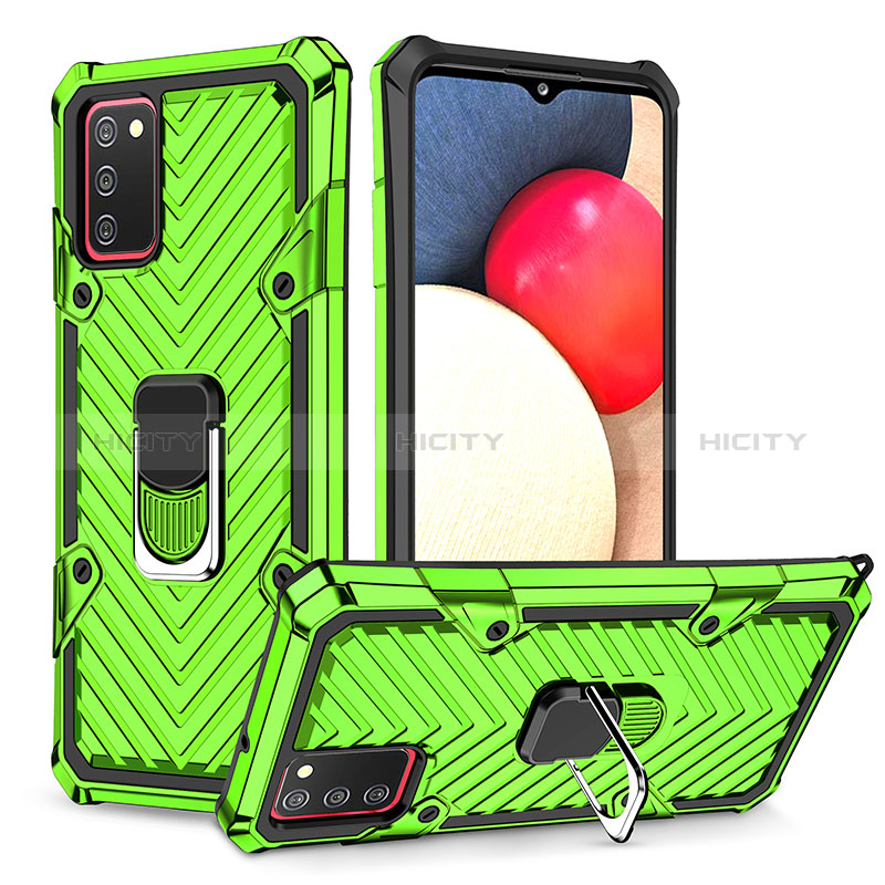 Coque Contour Silicone et Plastique Housse Etui Mat avec Magnetique Support Bague Anneau YF1 pour Samsung Galaxy A02s Pastel Vert Plus