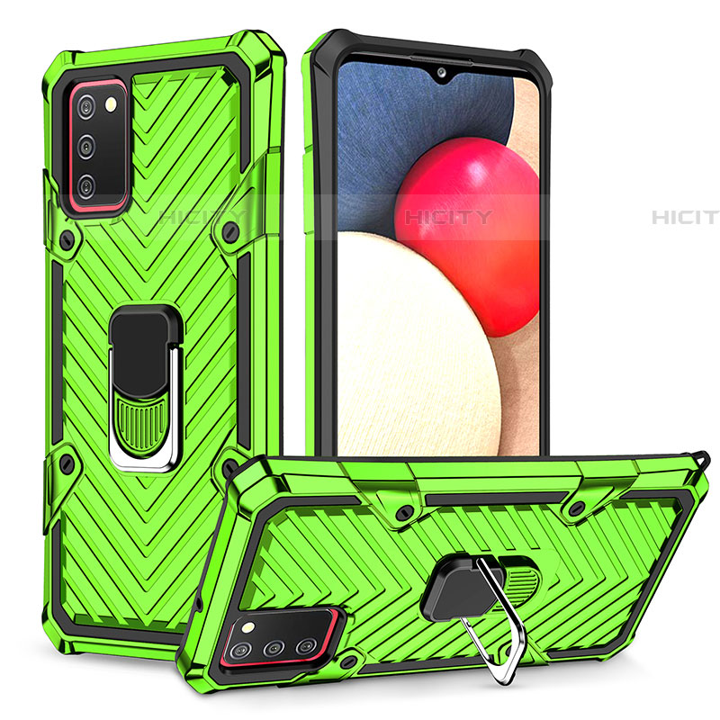 Coque Contour Silicone et Plastique Housse Etui Mat avec Magnetique Support Bague Anneau YF1 pour Samsung Galaxy A03s Pastel Vert Plus