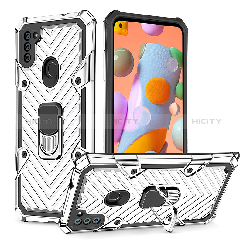 Coque Contour Silicone et Plastique Housse Etui Mat avec Magnetique Support Bague Anneau YF1 pour Samsung Galaxy A11 Plus