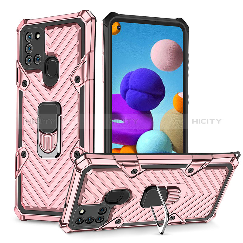 Coque Contour Silicone et Plastique Housse Etui Mat avec Magnetique Support Bague Anneau YF1 pour Samsung Galaxy A21s Or Rose Plus