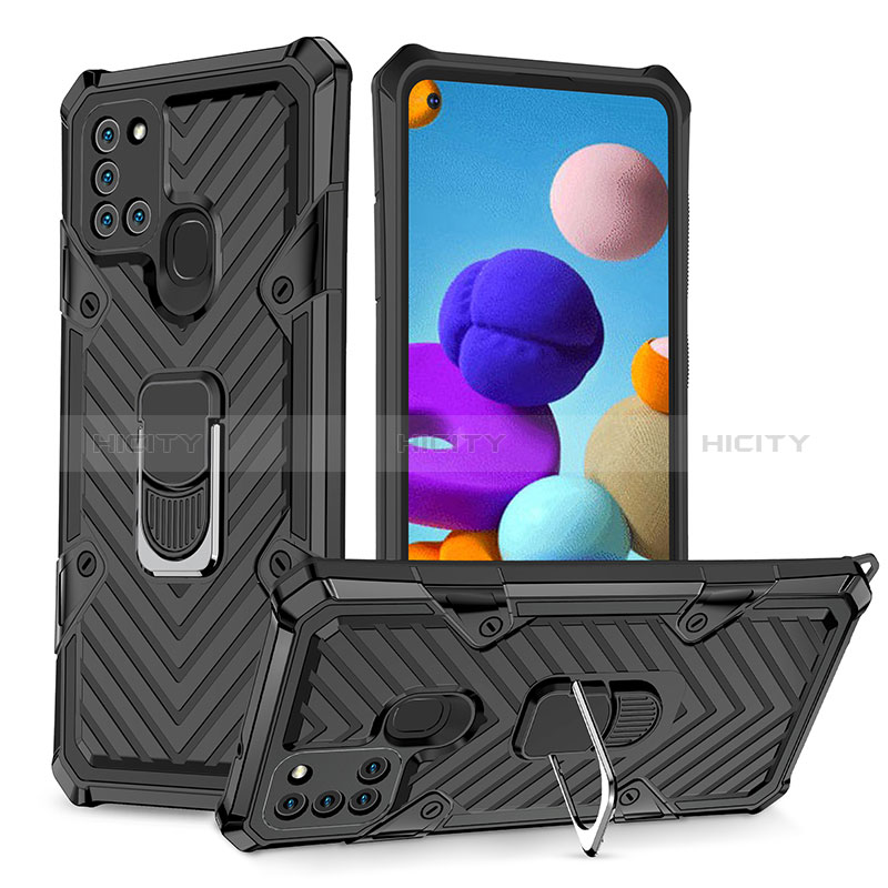 Coque Contour Silicone et Plastique Housse Etui Mat avec Magnetique Support Bague Anneau YF1 pour Samsung Galaxy A21s Plus