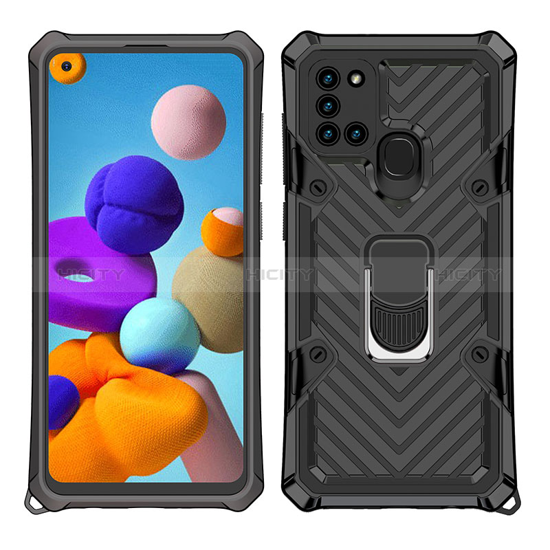 Coque Contour Silicone et Plastique Housse Etui Mat avec Magnetique Support Bague Anneau YF1 pour Samsung Galaxy A21s Plus