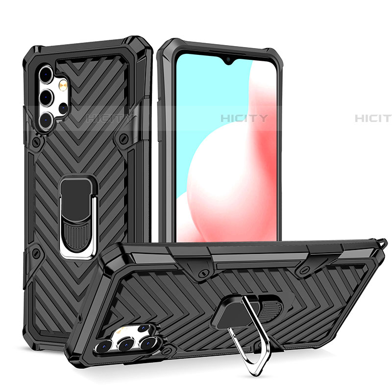 Coque Contour Silicone et Plastique Housse Etui Mat avec Magnetique Support Bague Anneau YF1 pour Samsung Galaxy A32 5G Noir Plus