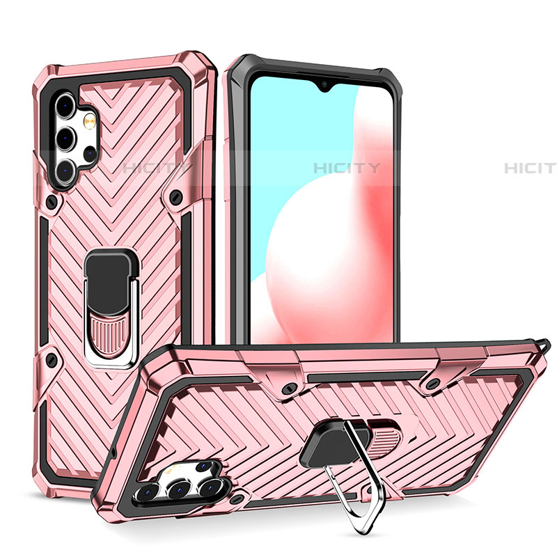 Coque Contour Silicone et Plastique Housse Etui Mat avec Magnetique Support Bague Anneau YF1 pour Samsung Galaxy A32 5G Or Rose Plus